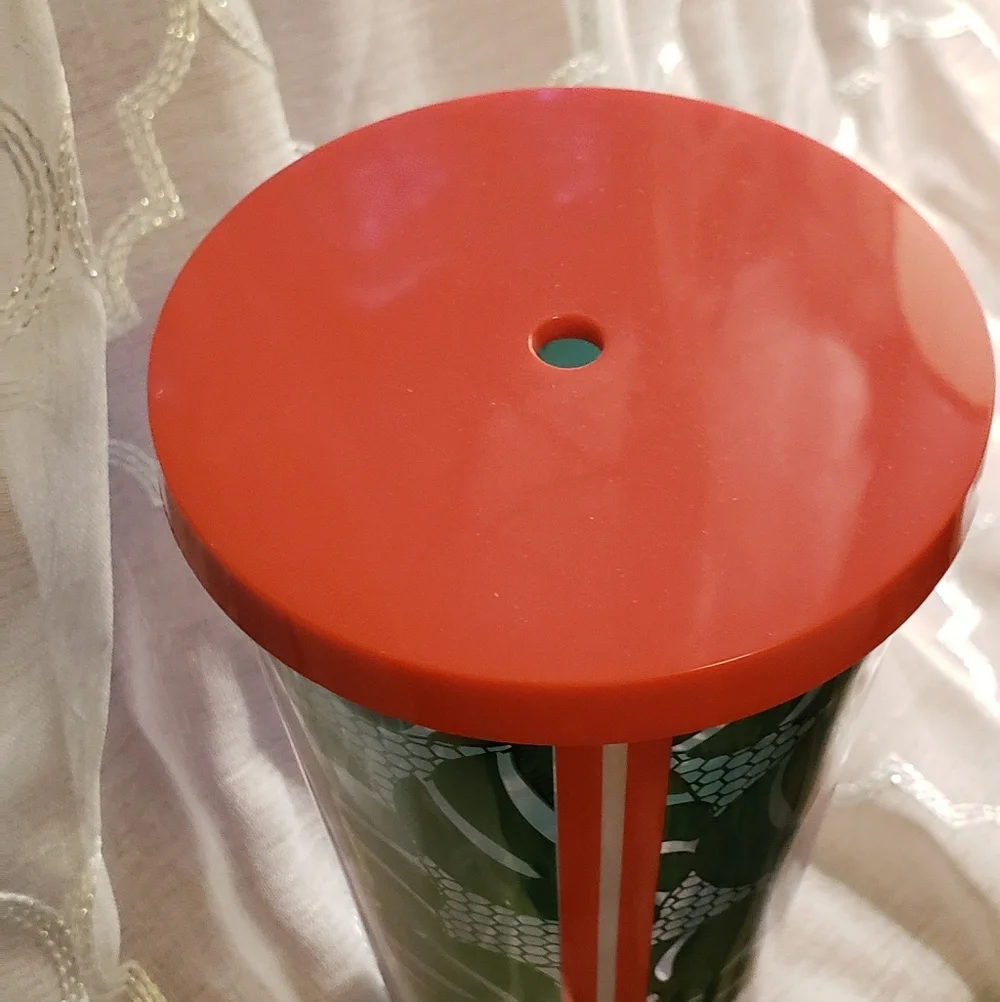 Starbucks Venti Green Leaf Cold Tumbler with Red Lid (No Straw)